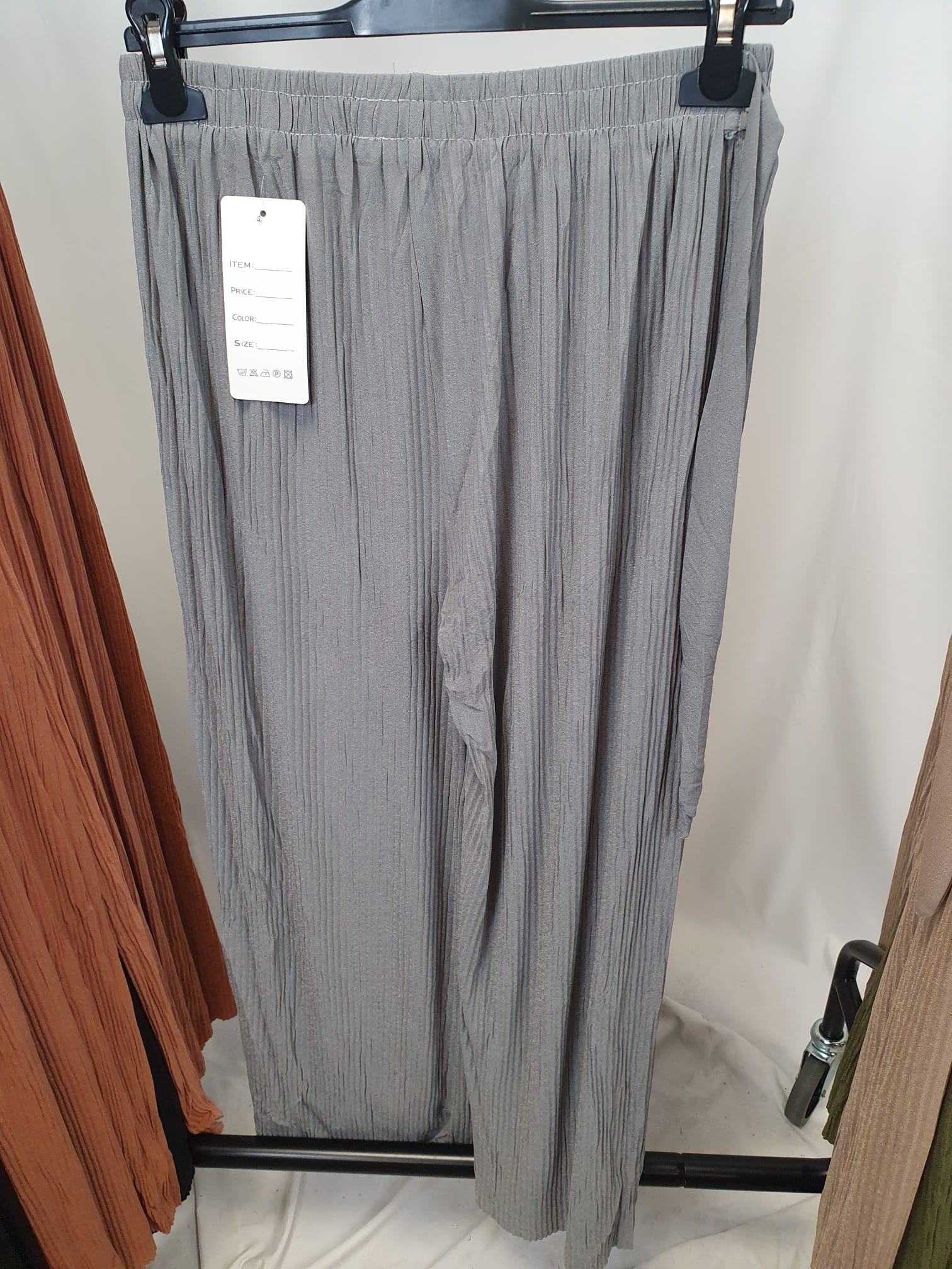 Crinkle Wide Leg Trousers - Elasticated Waist