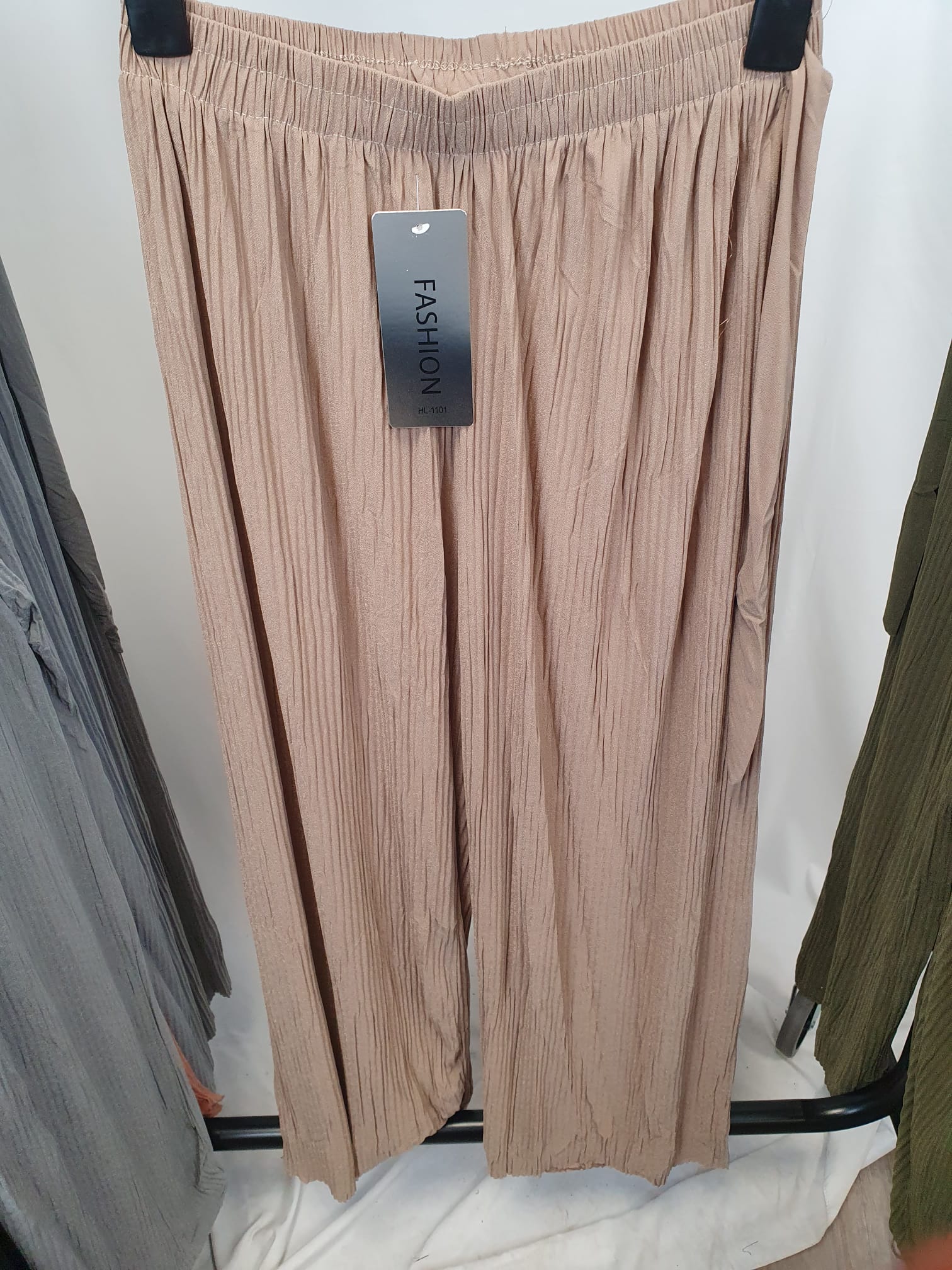 Crinkle Wide Leg Trousers - Elasticated Waist