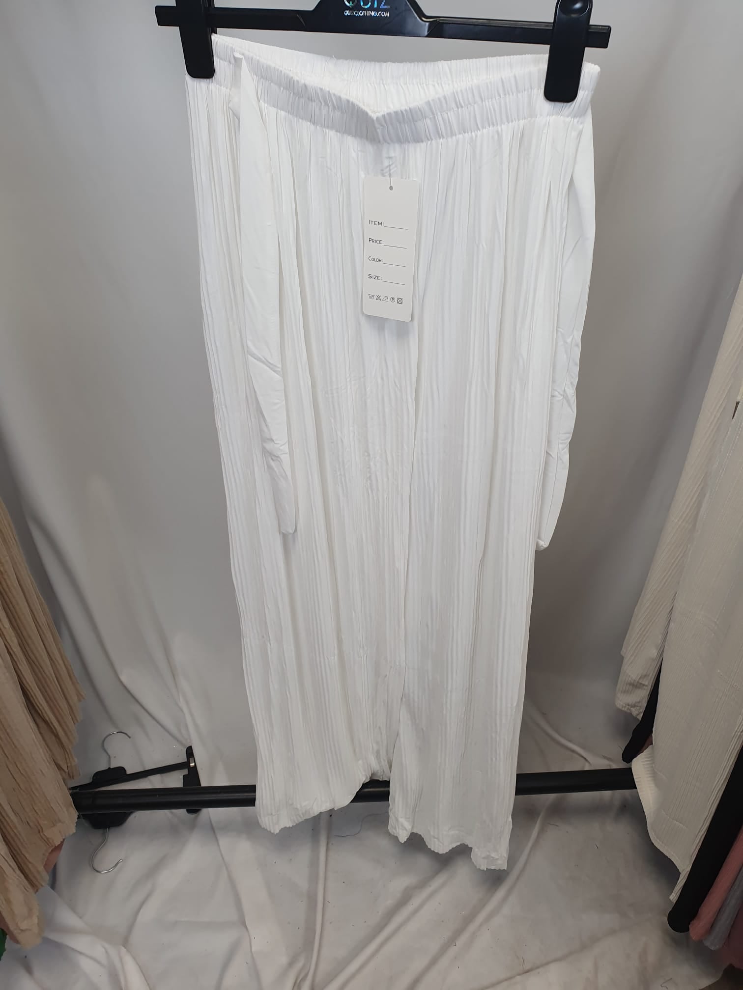 Crinkle Wide Leg Trousers - Elasticated Waist