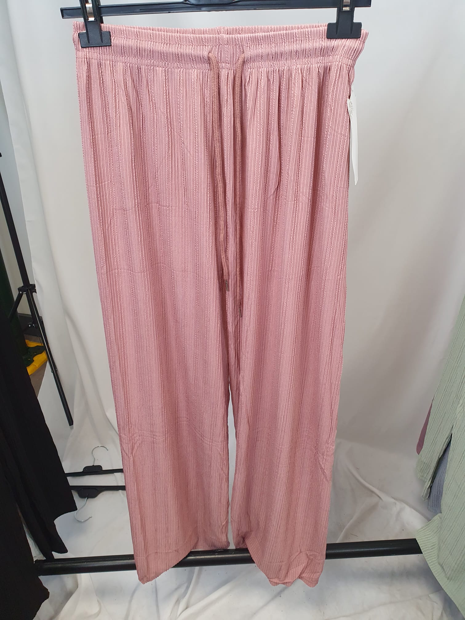 Crinkle Wide Leg Trousers - Elasticated Waist - Various Colours