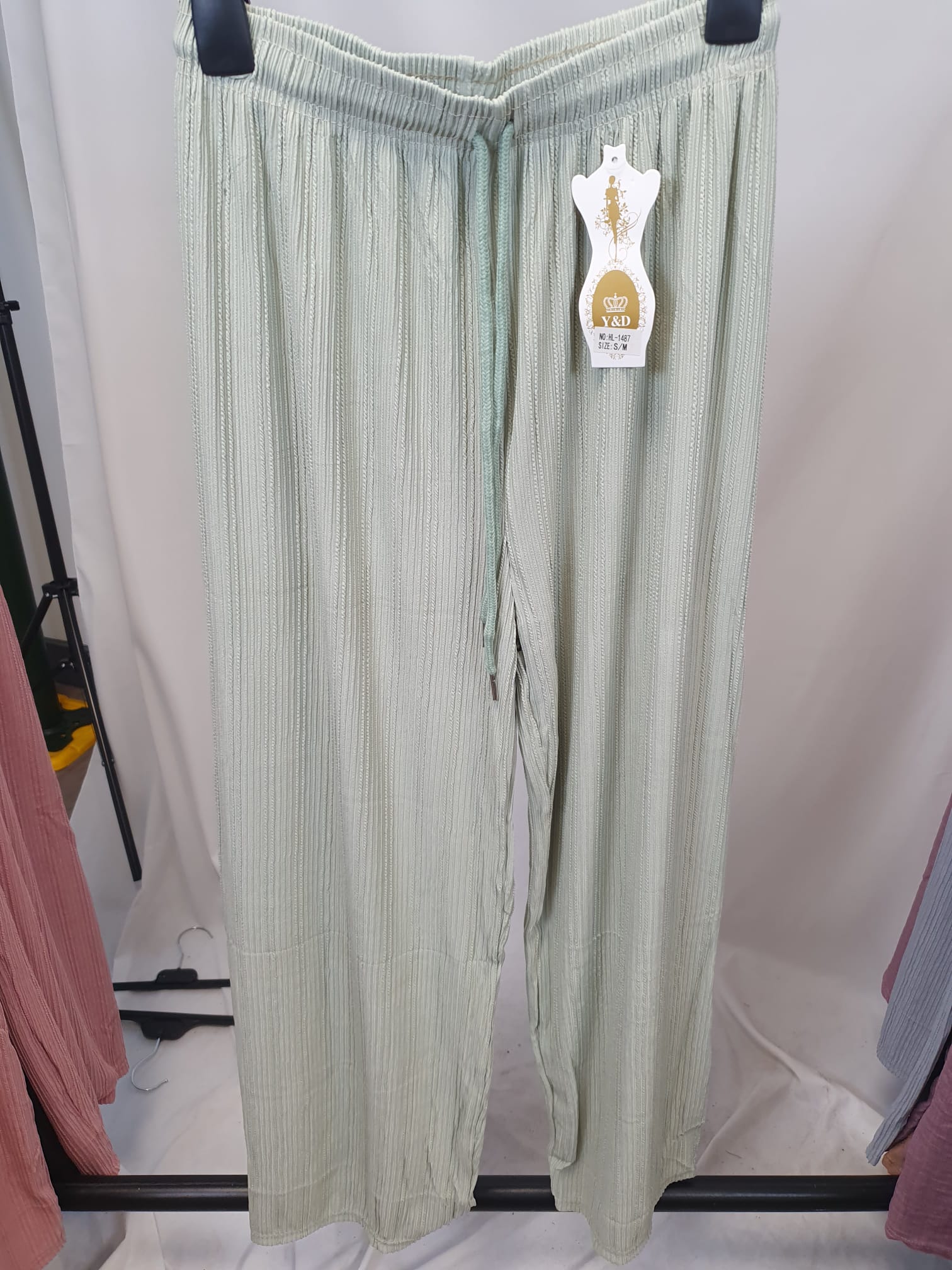 Crinkle Wide Leg Trousers - Elasticated Waist - Various Colours