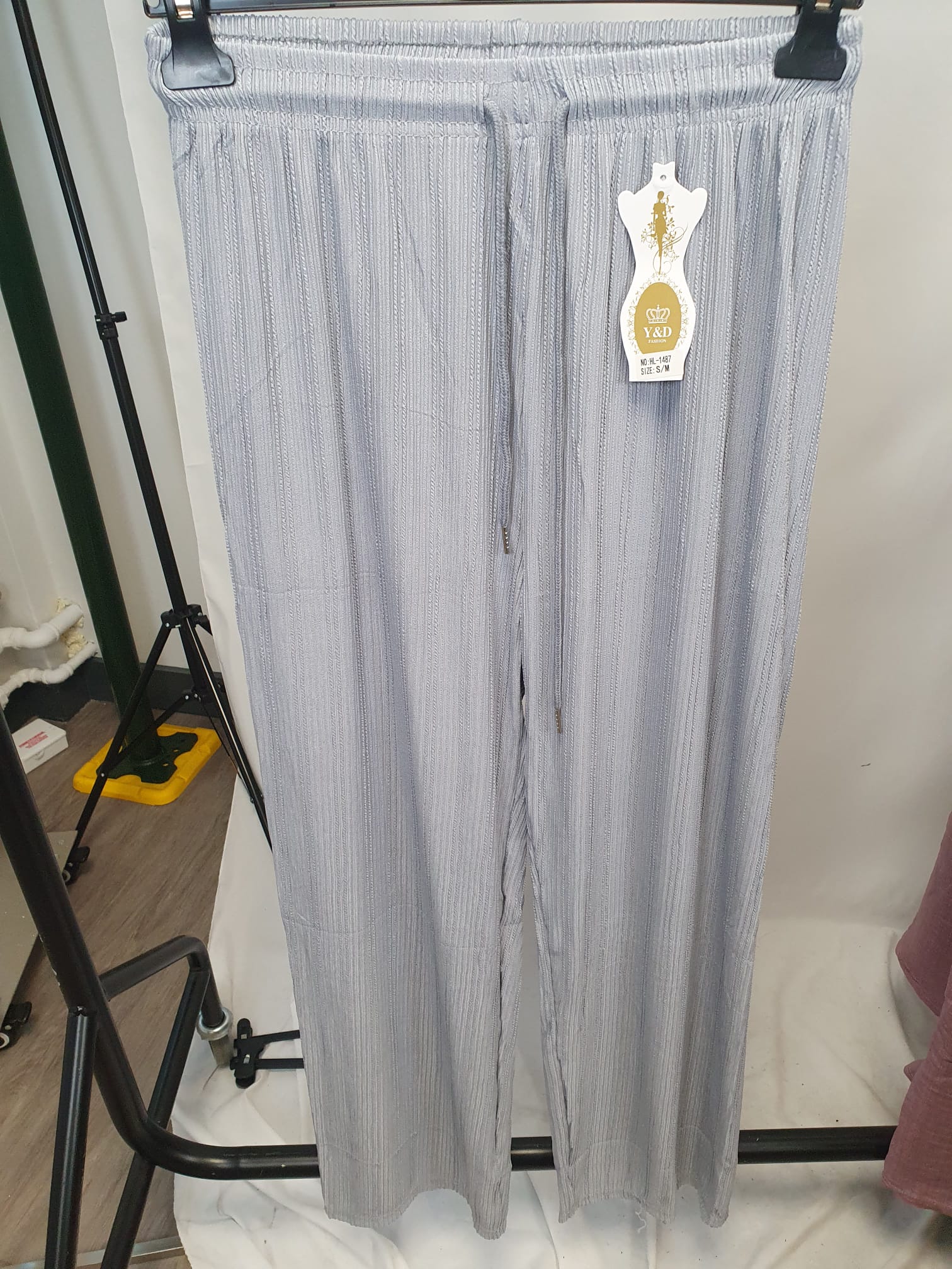 Crinkle Wide Leg Trousers - Elasticated Waist - Various Colours
