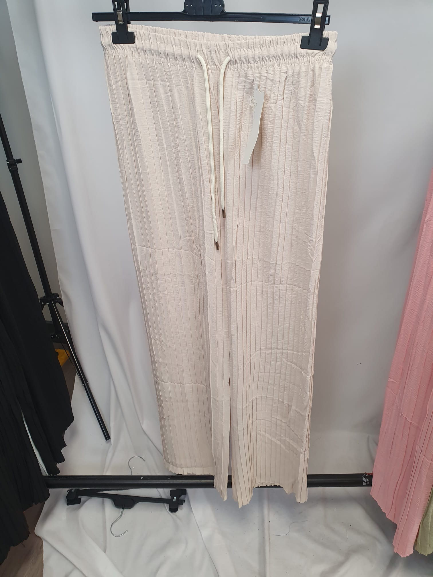 Crinkle Drawstring Wide Leg Trousers - Relaxed Fit - Various Colours