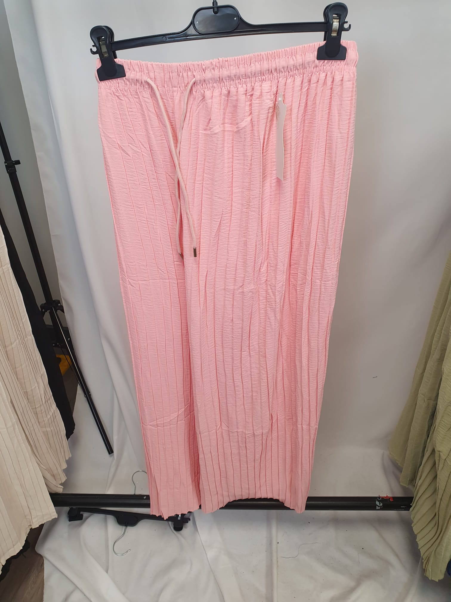 Crinkle Drawstring Wide Leg Trousers - Relaxed Fit - Various Colours