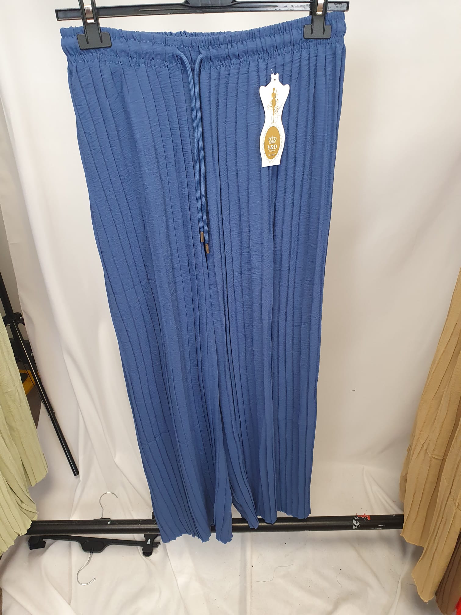 Crinkle Drawstring Wide Leg Trousers - Relaxed Fit - Various Colours
