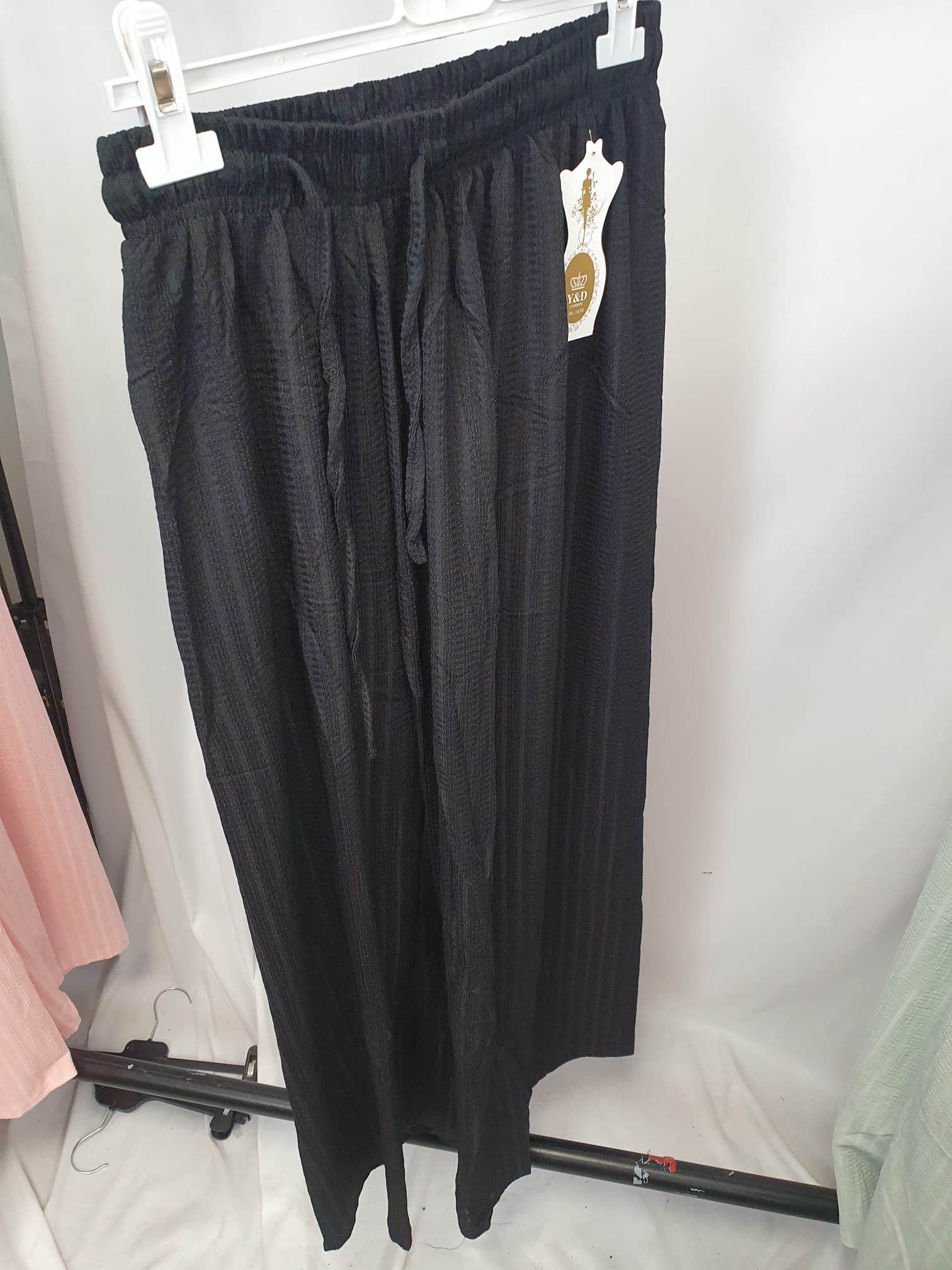 Crinkle Drawstring Wide Leg Trousers - Relaxed Fit - Various Colours