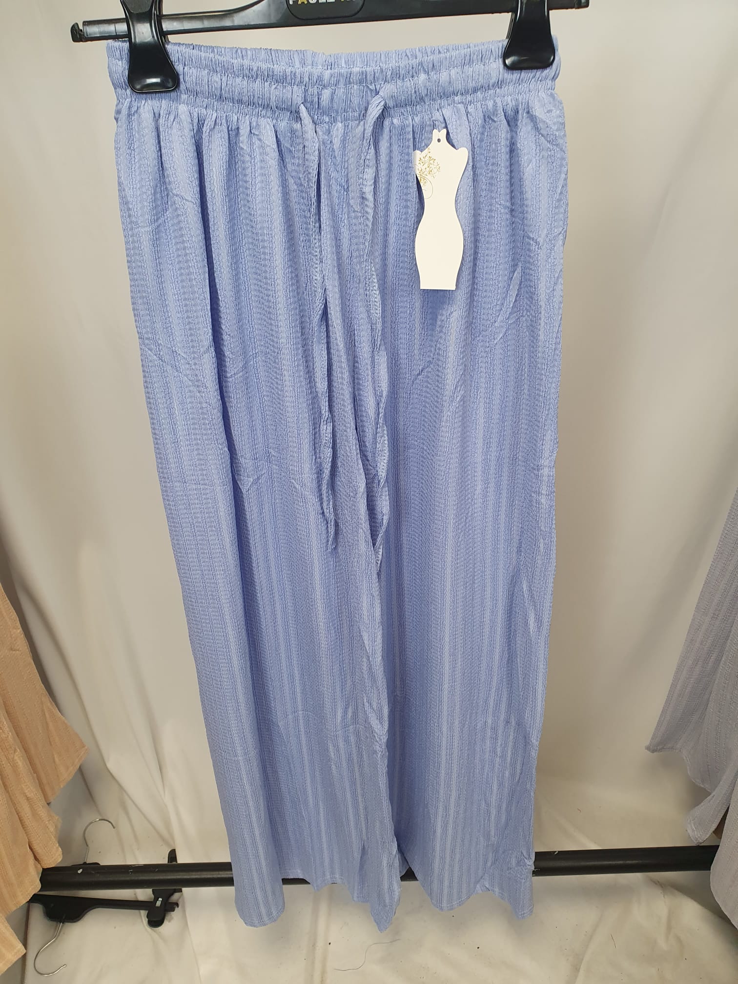 Crinkle Drawstring Wide Leg Trousers - Relaxed Fit - Various Colours