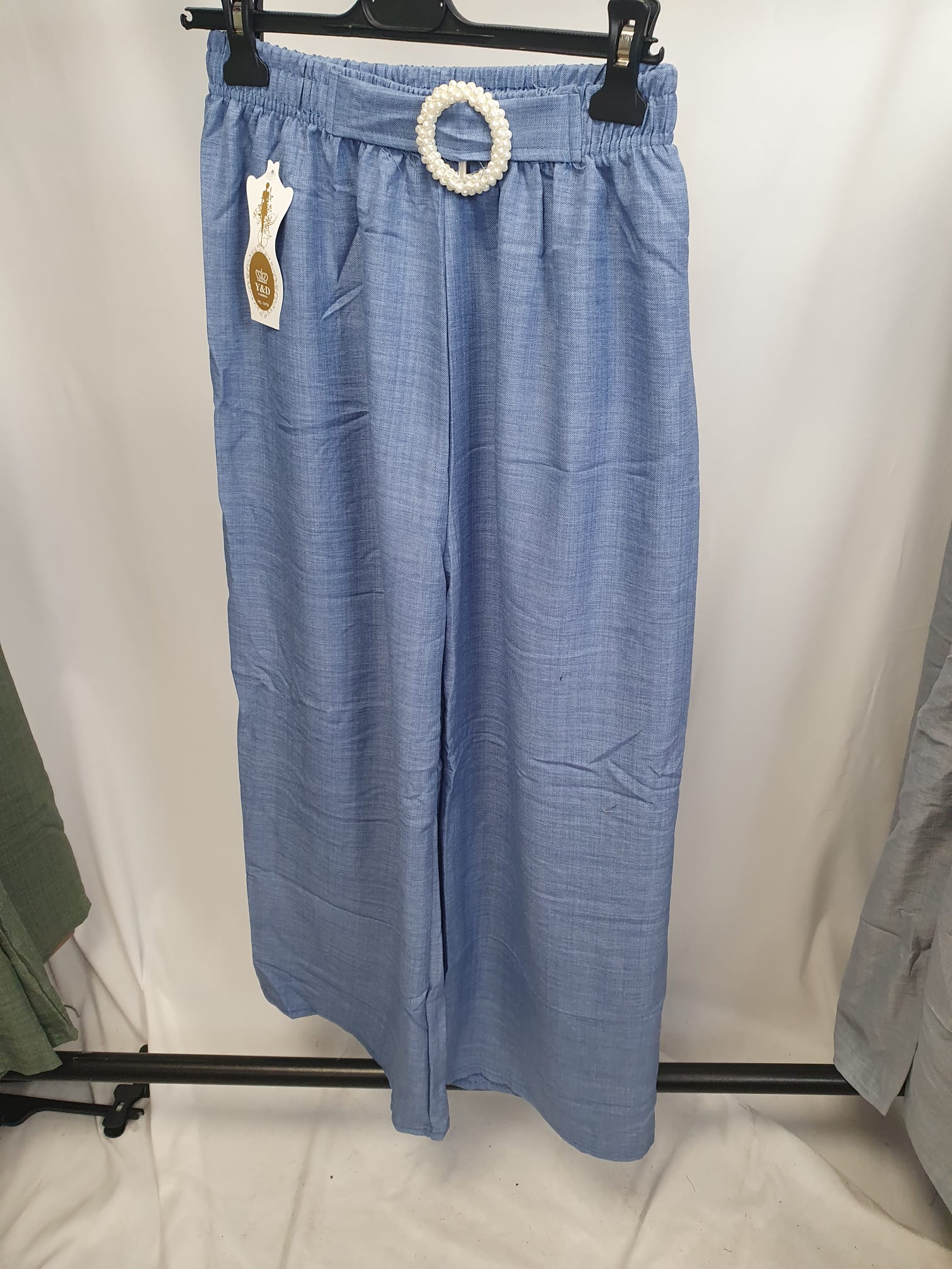 Pearl Detail Wide Leg Trousers - Relaxed Fit - Various Colours