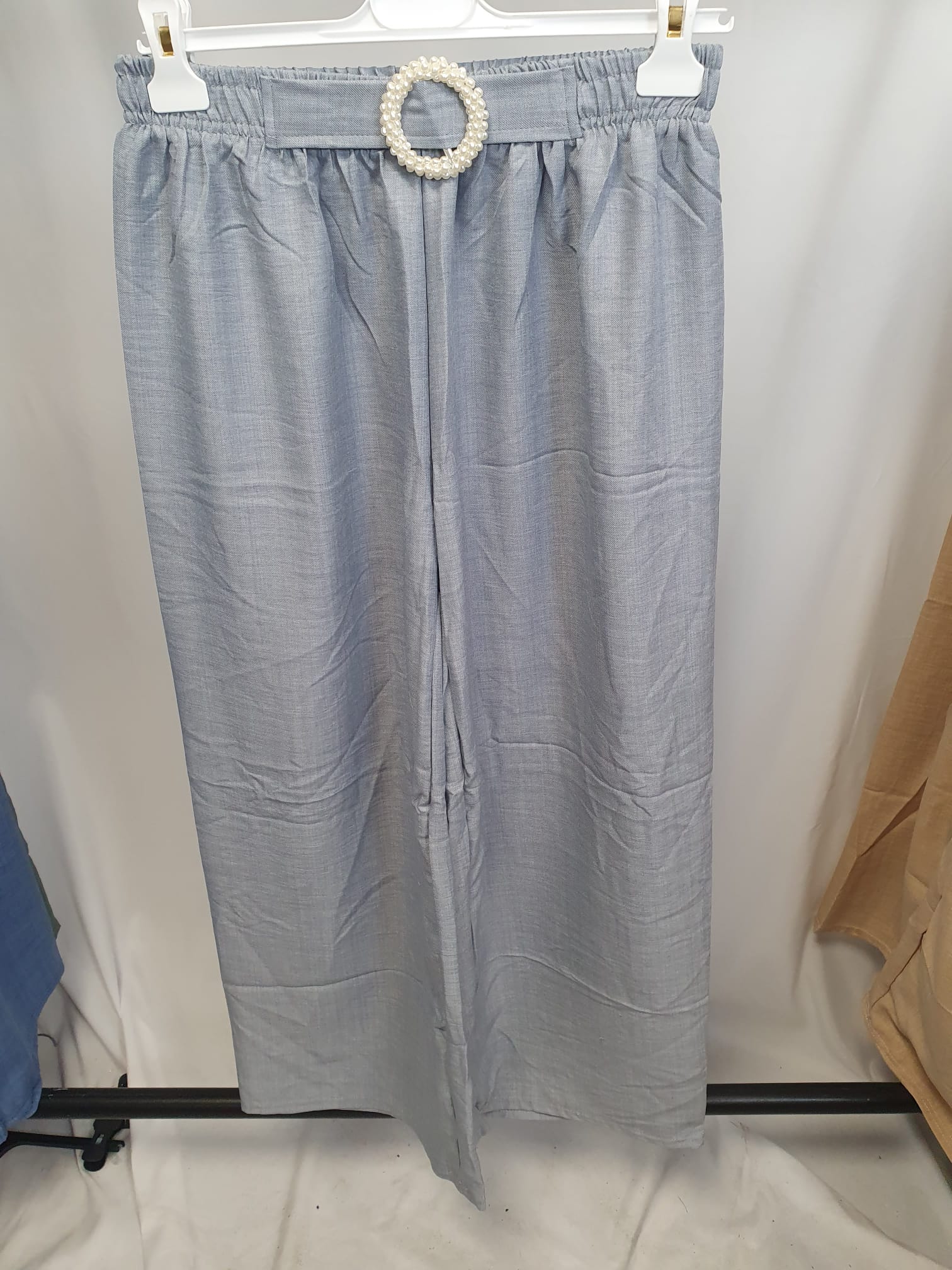 Pearl Detail Wide Leg Trousers - Relaxed Fit - Various Colours