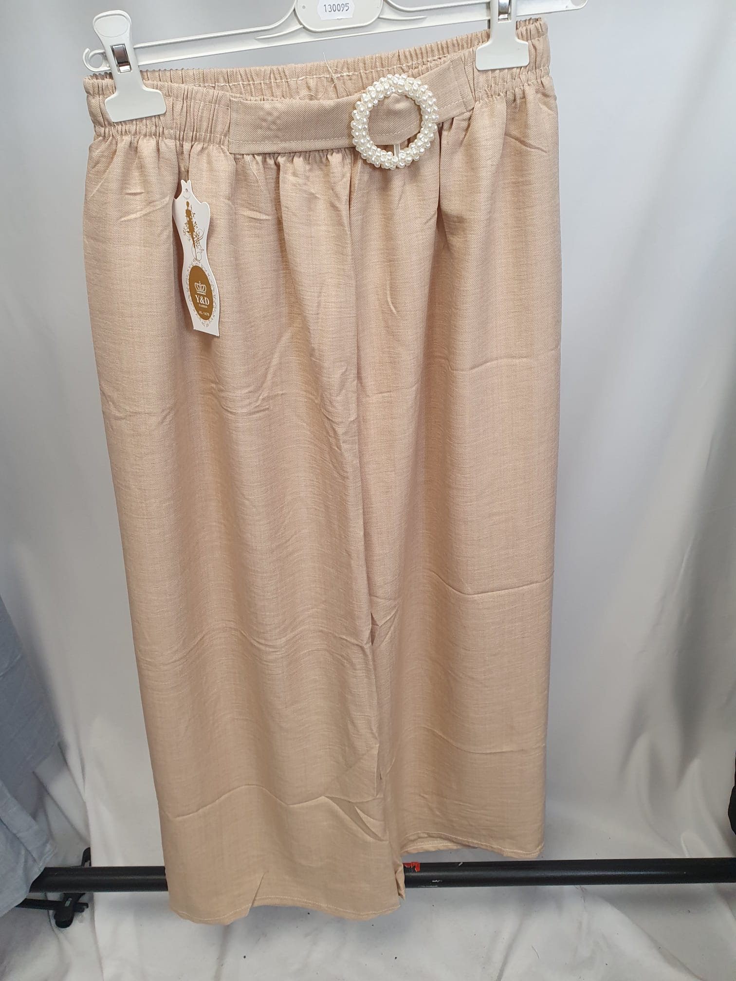 Pearl Detail Wide Leg Trousers - Relaxed Fit - Various Colours