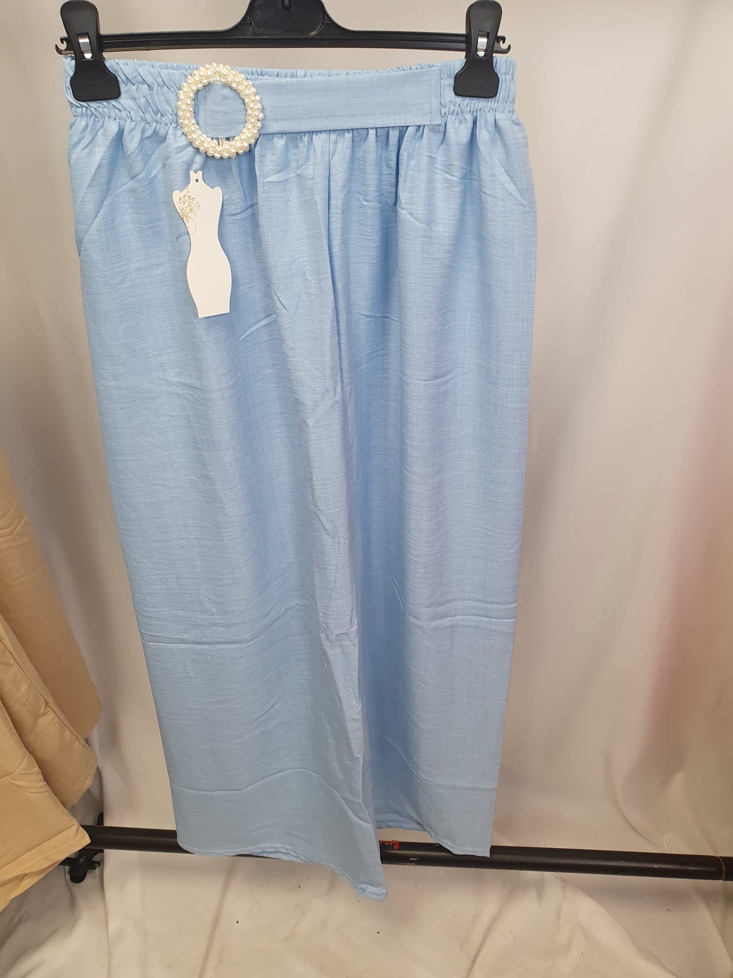 Pearl Detail Wide Leg Trousers - Relaxed Fit - Various Colours