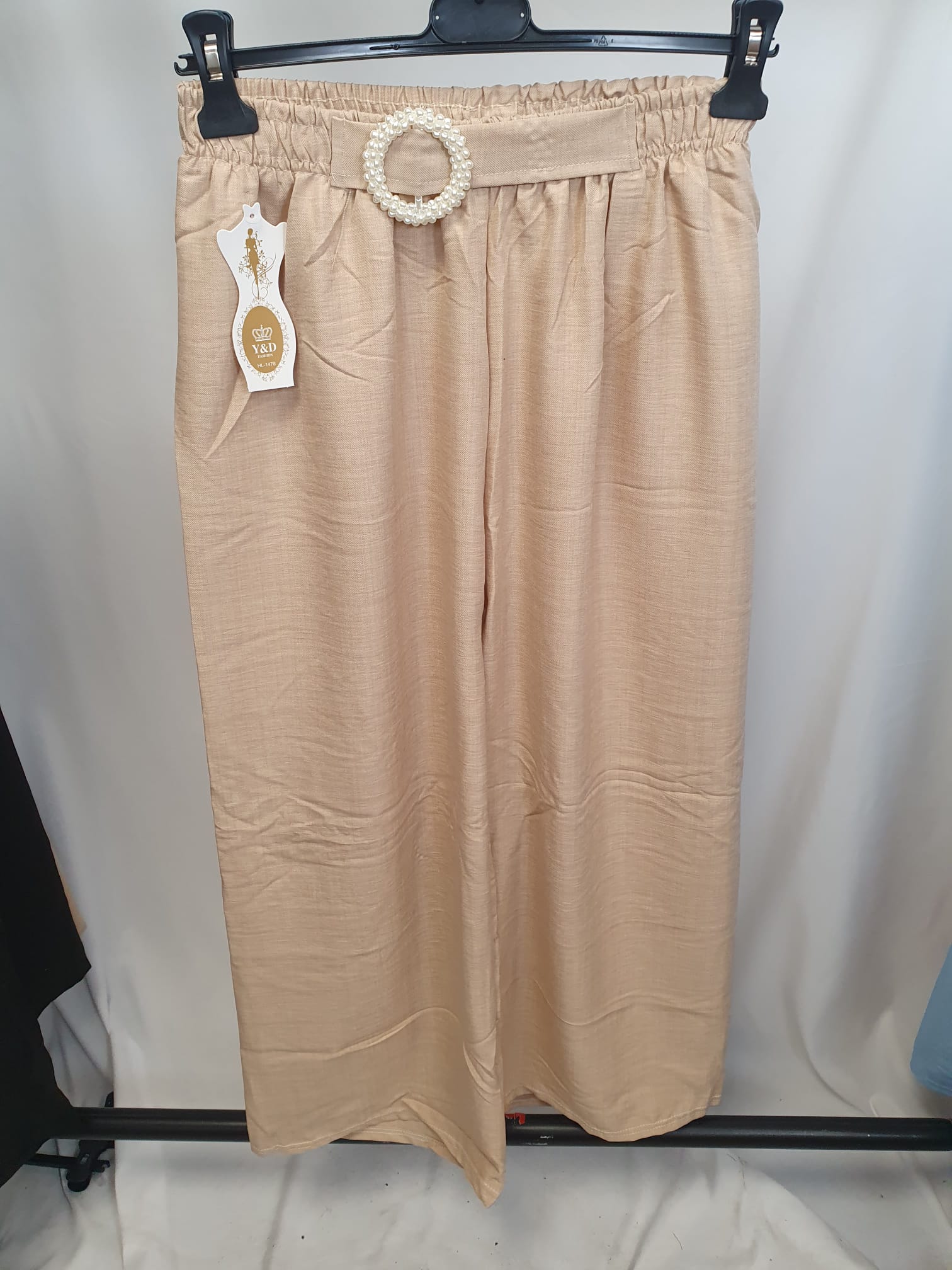 Pearl Detail Wide Leg Trousers - Relaxed Fit - Various Colours