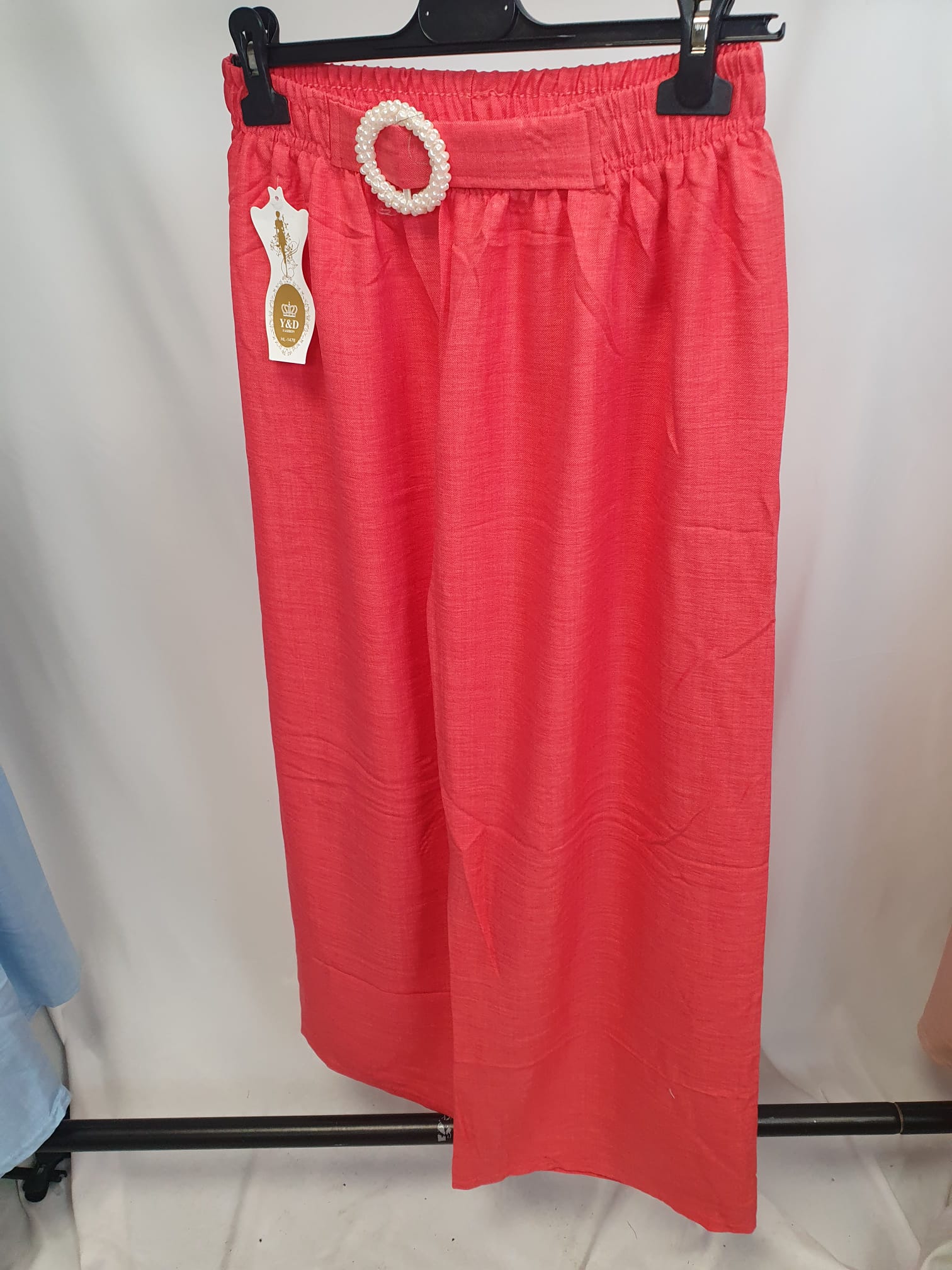 Pearl Detail Wide Leg Trousers - Relaxed Fit - Various Colours