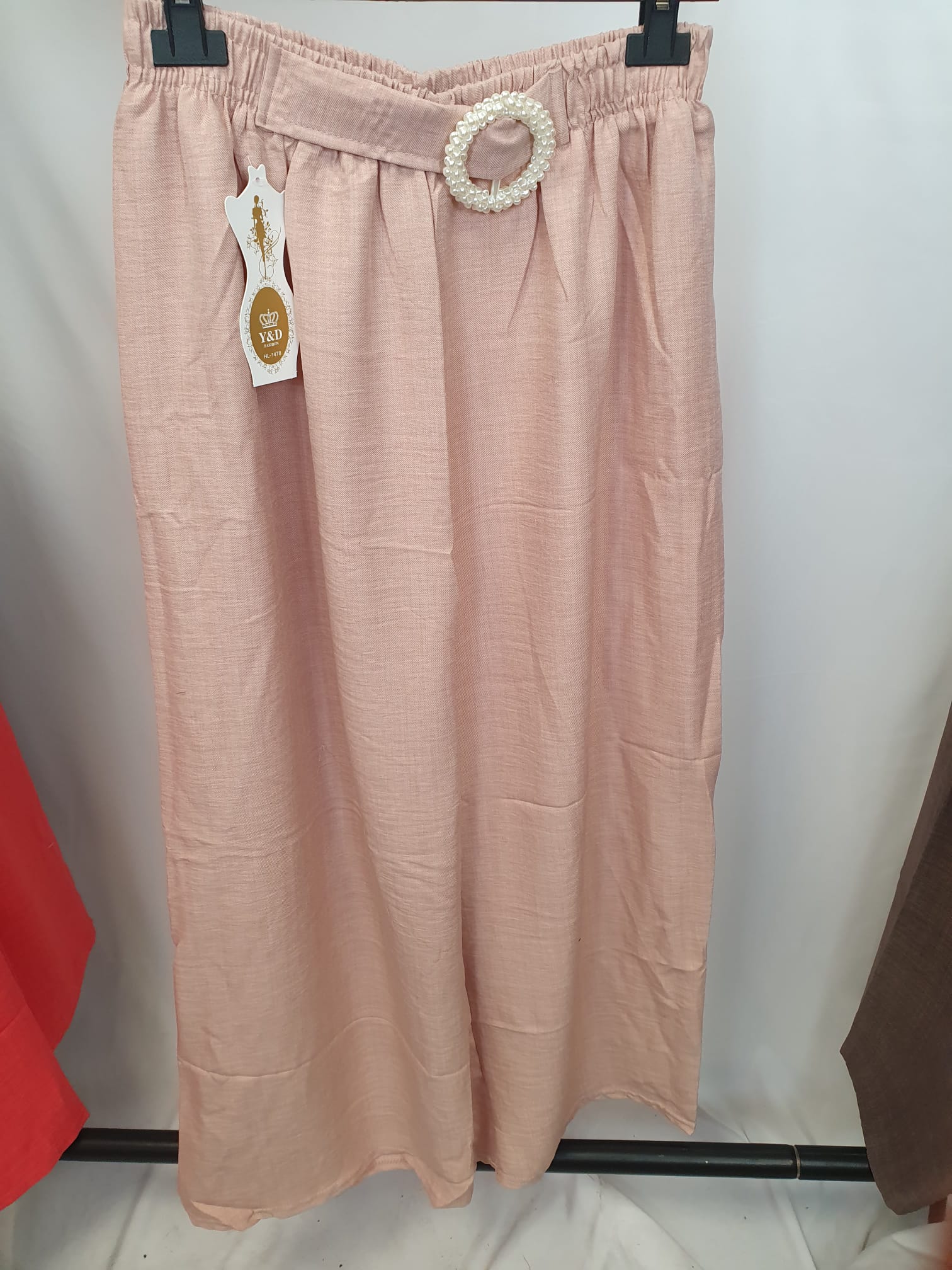 Pearl Detail Wide Leg Trousers - Relaxed Fit - Various Colours