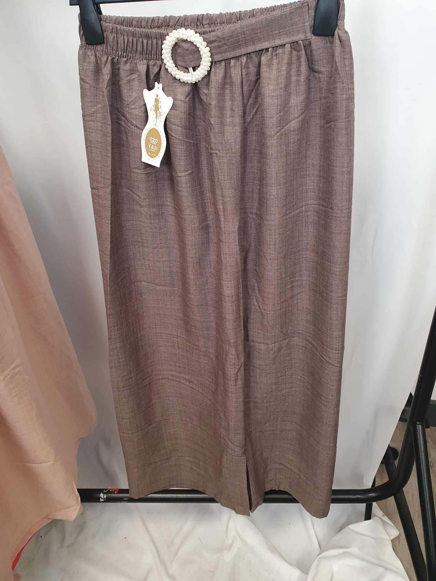 Pearl Detail Wide Leg Trousers - Relaxed Fit - Various Colours