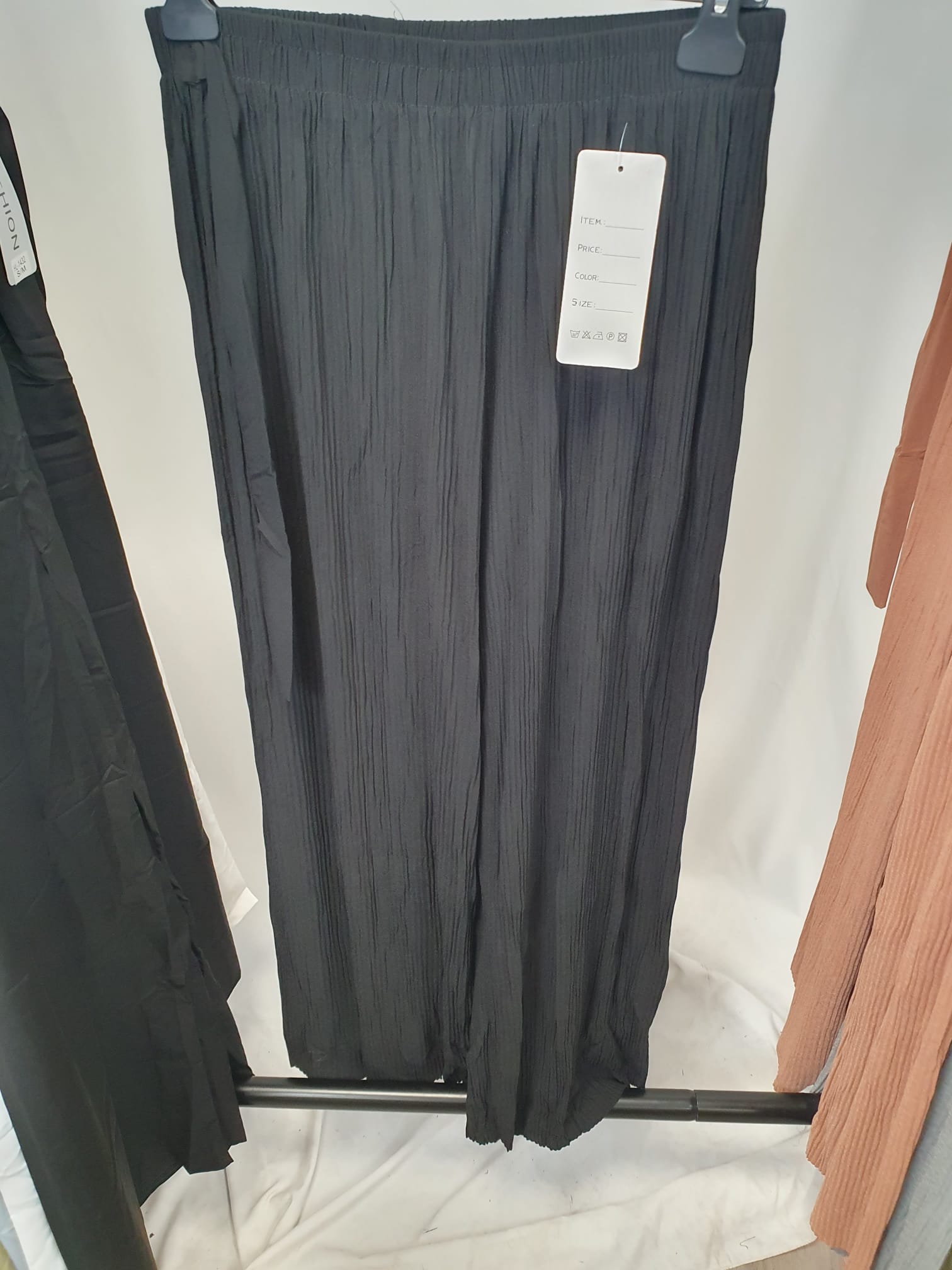 Crinkle Wide Leg Trousers - Elasticated Waist