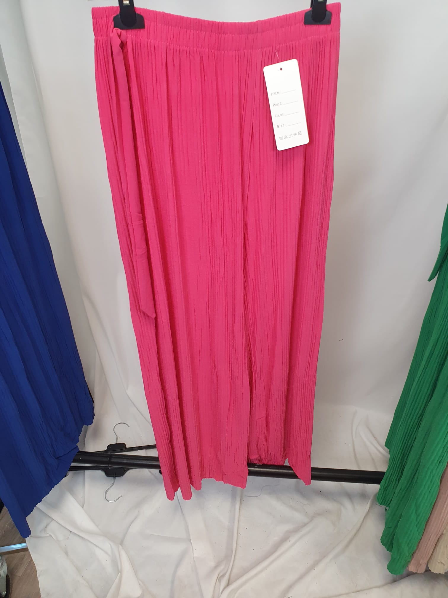 Crinkle Wide Leg Trousers - Elasticated Waist