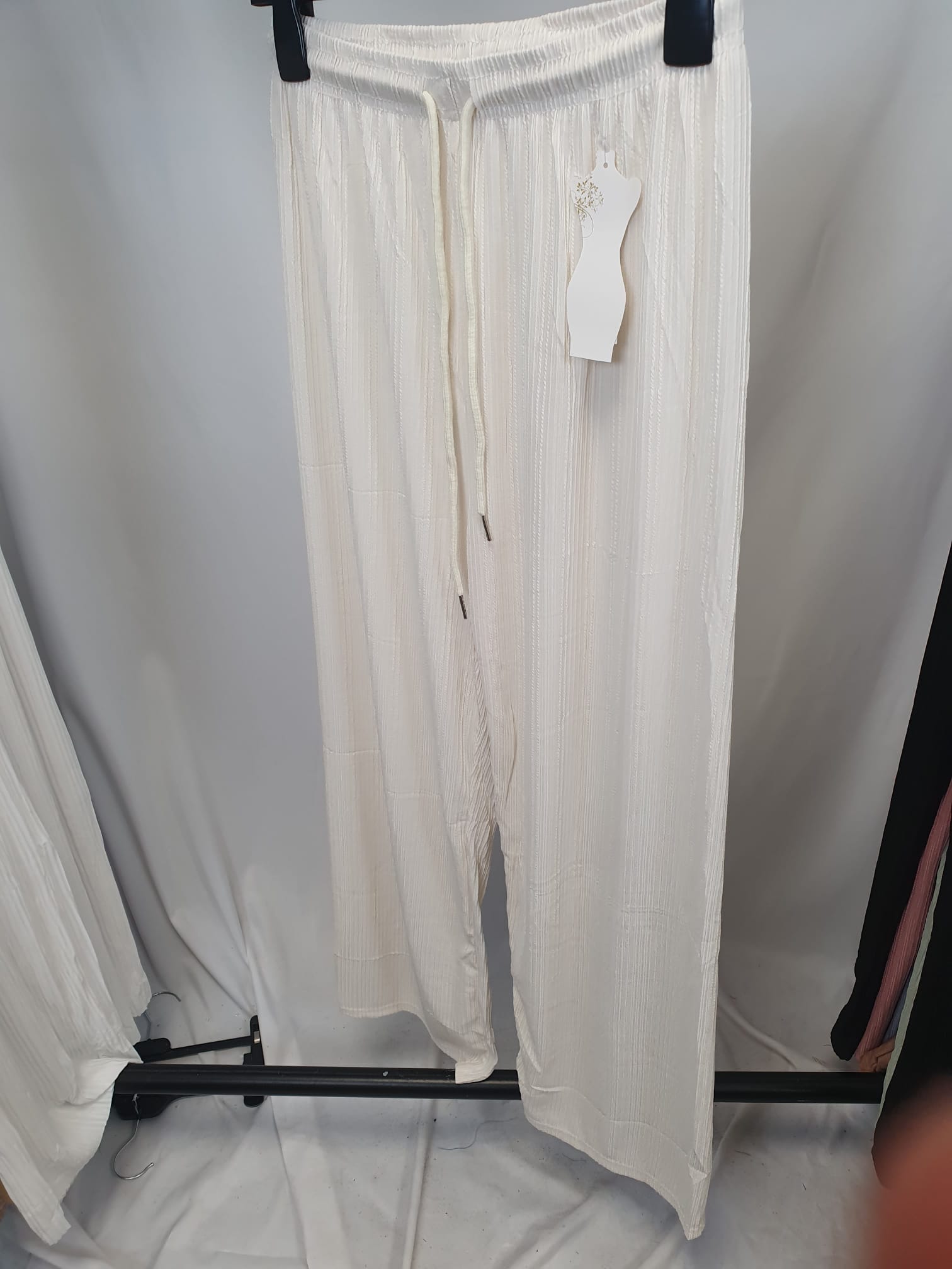 Crinkle Wide Leg Trousers - Elasticated Waist - Various Colours