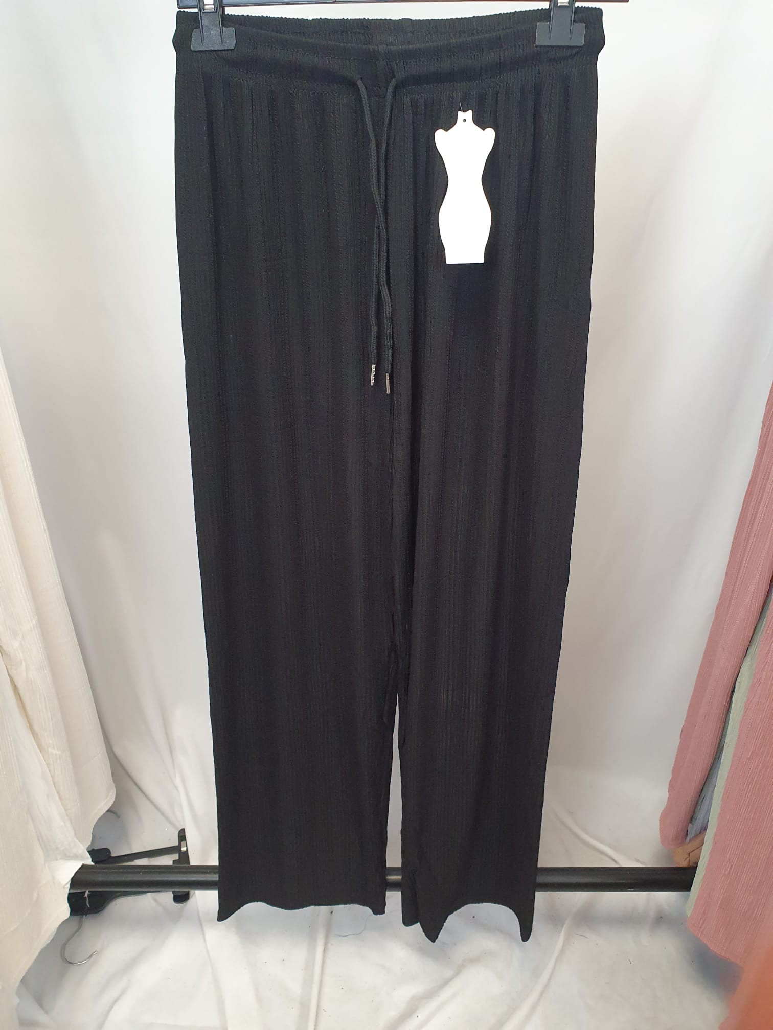 Crinkle Wide Leg Trousers - Elasticated Waist - Various Colours