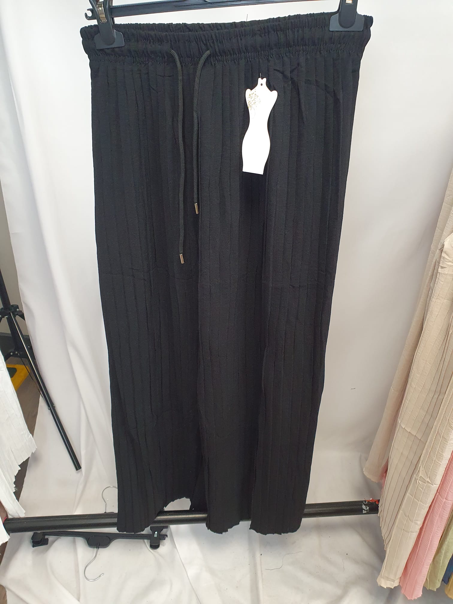 Crinkle Drawstring Wide Leg Trousers - Relaxed Fit - Various Colours