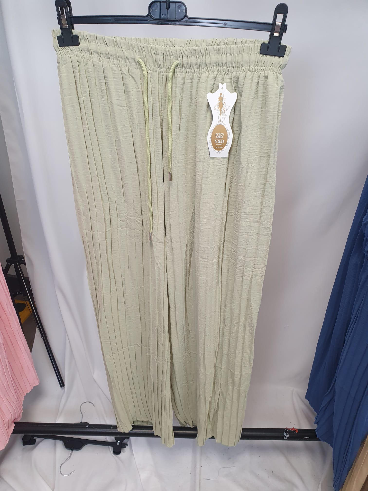 Crinkle Drawstring Wide Leg Trousers - Relaxed Fit - Various Colours