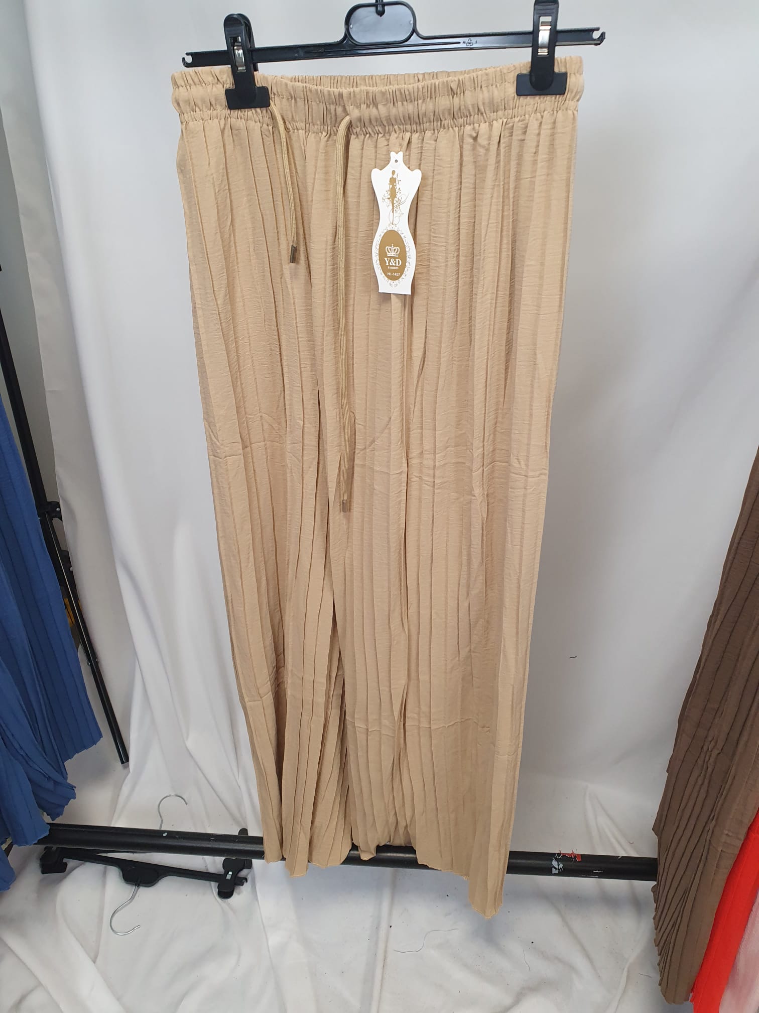 Crinkle Drawstring Wide Leg Trousers - Relaxed Fit - Various Colours
