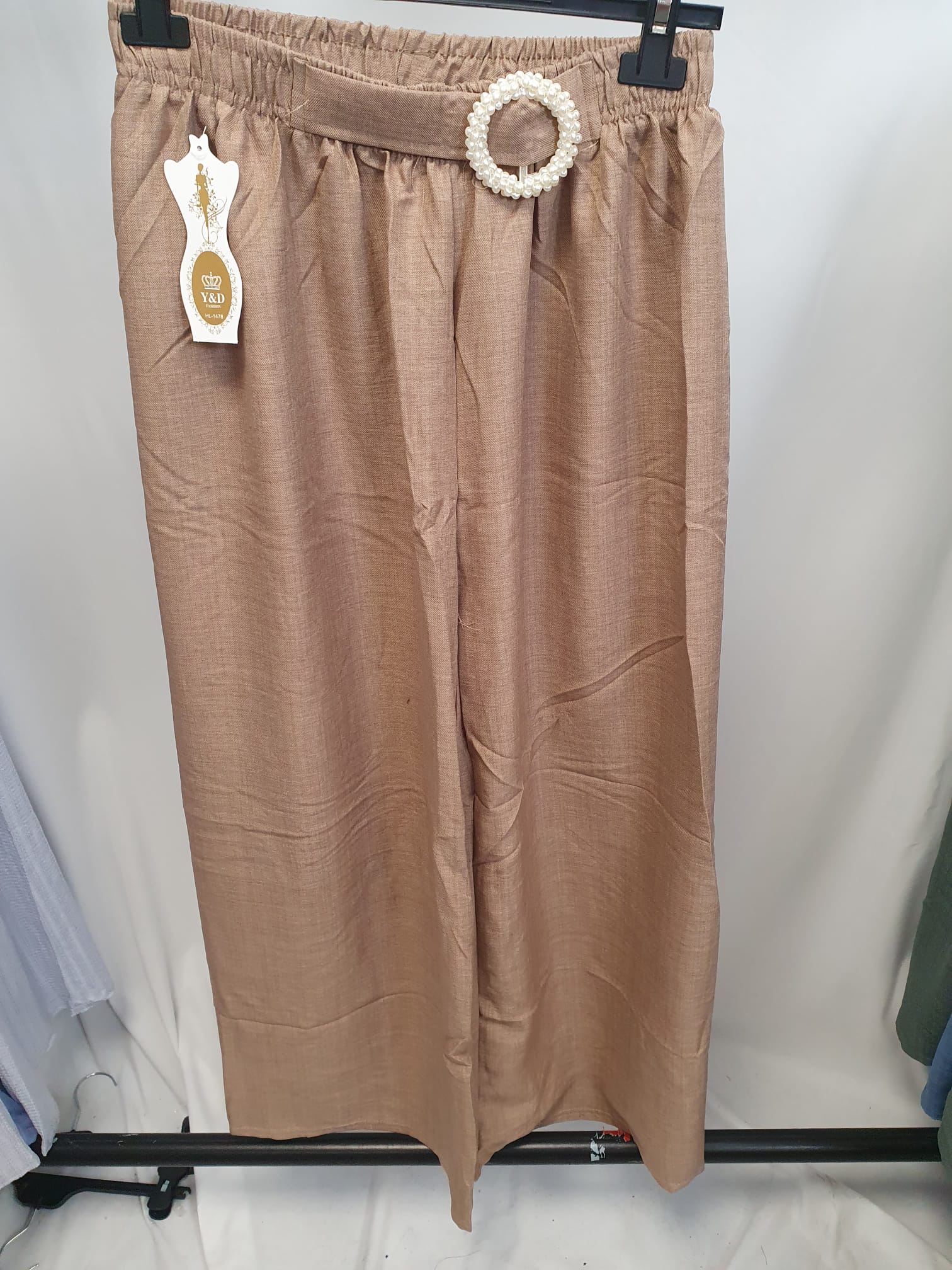 Pearl Detail Wide Leg Trousers - Relaxed Fit - Various Colours