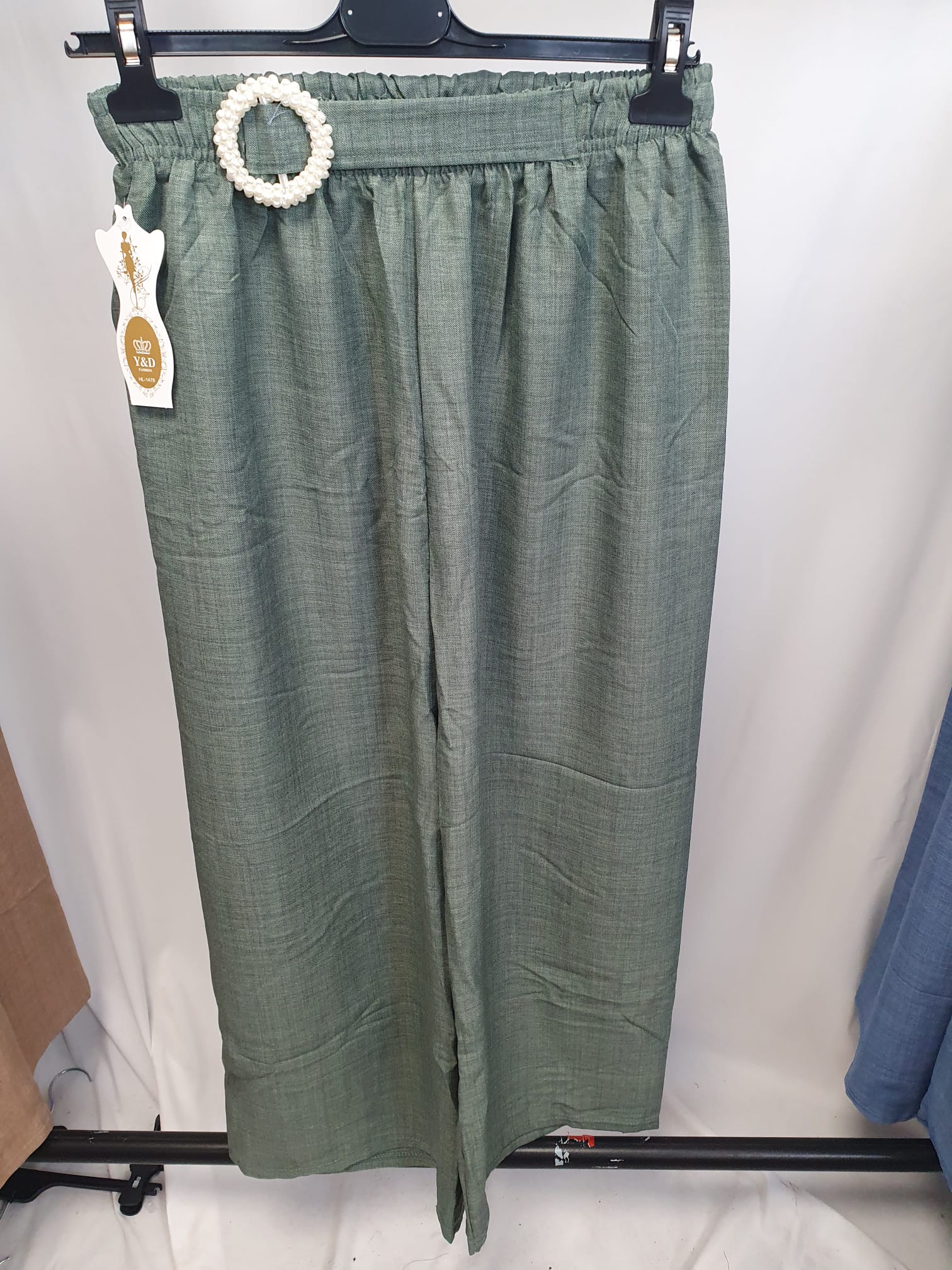 Pearl Detail Wide Leg Trousers - Relaxed Fit - Various Colours