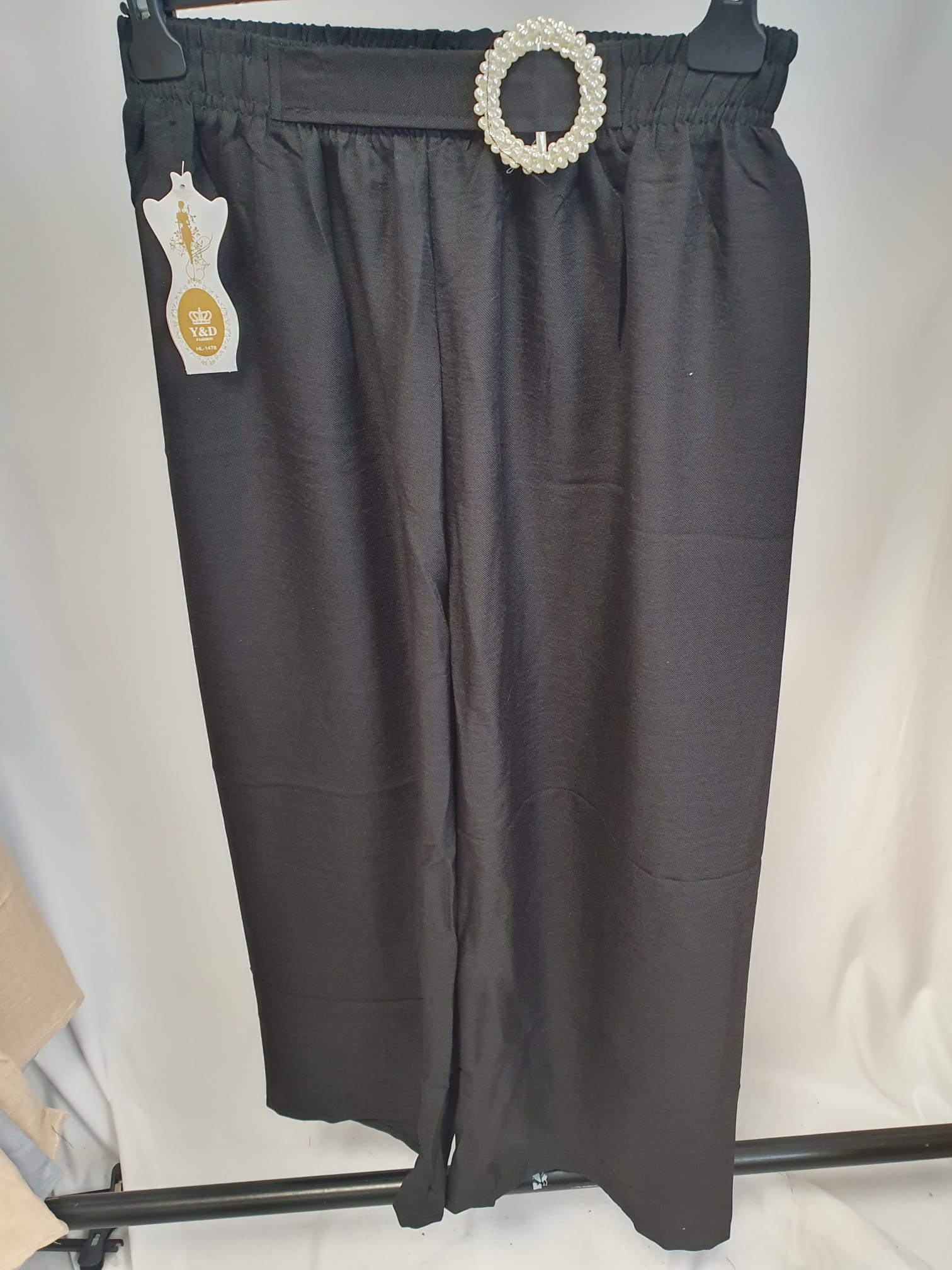 Pearl Detail Wide Leg Trousers - Relaxed Fit - Various Colours